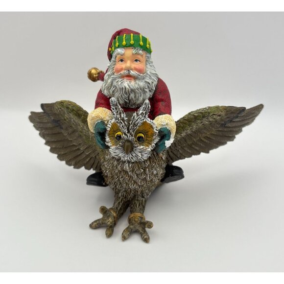 Vintage Santa Riding Owl Christmas Figurine Rustic Nature Sculpture - Picture 7 of 8